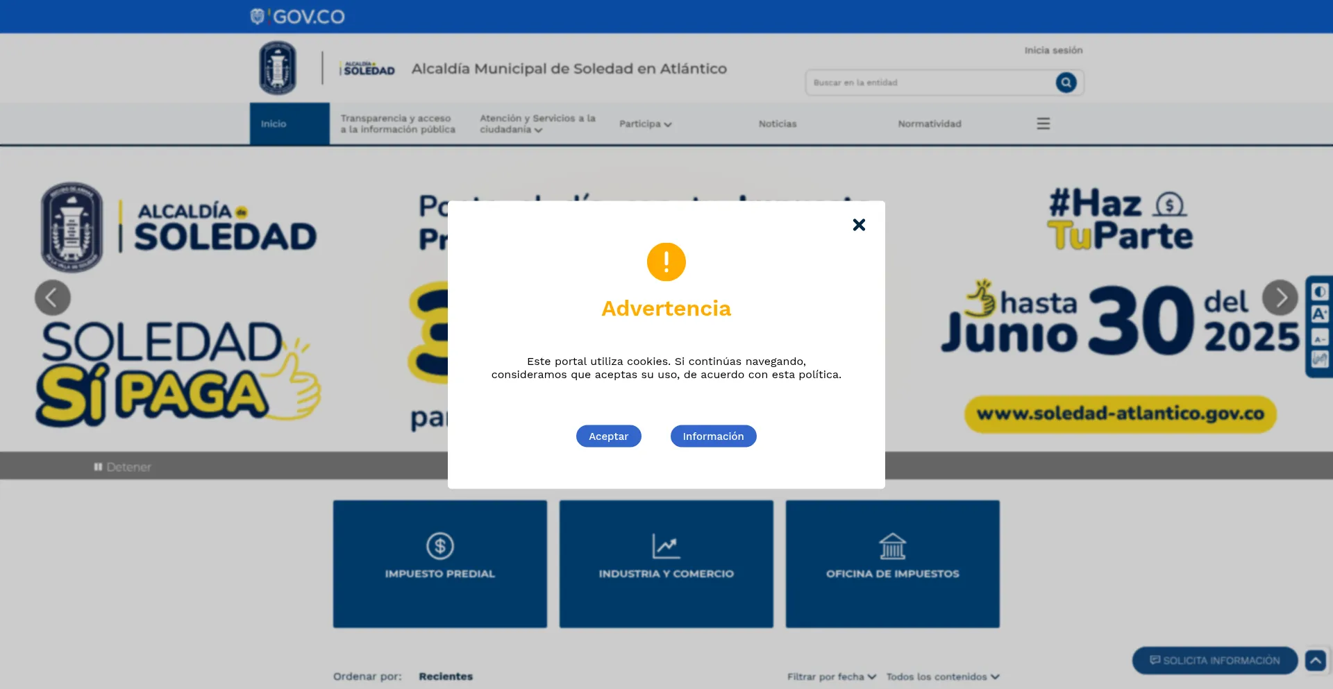 Website screenshot of Soledad-atlantico.gov.co