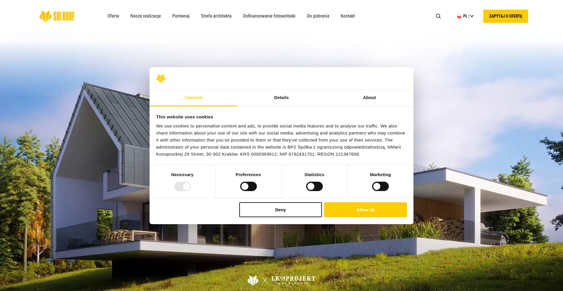 Website screenshot of Solroof.eu