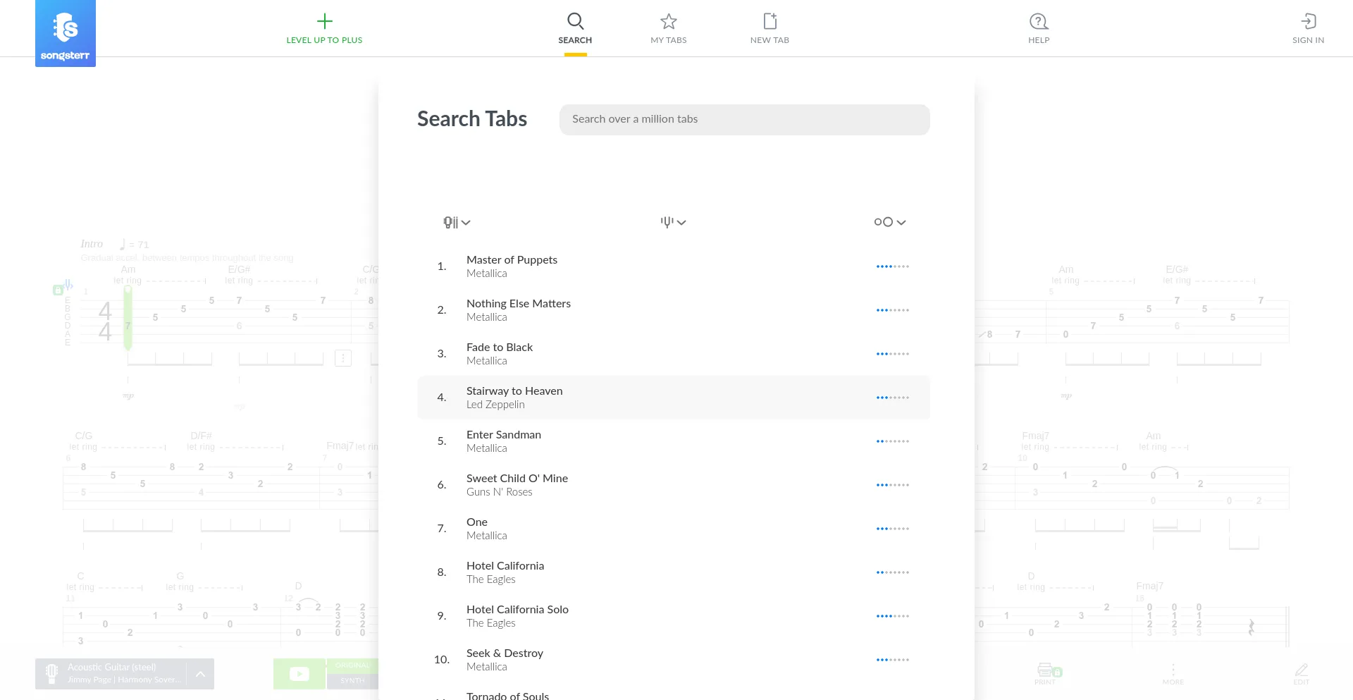 Website screenshot of Songsterr.com