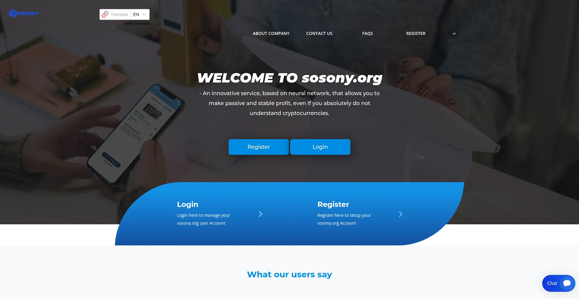 Website screenshot of Sosony.org