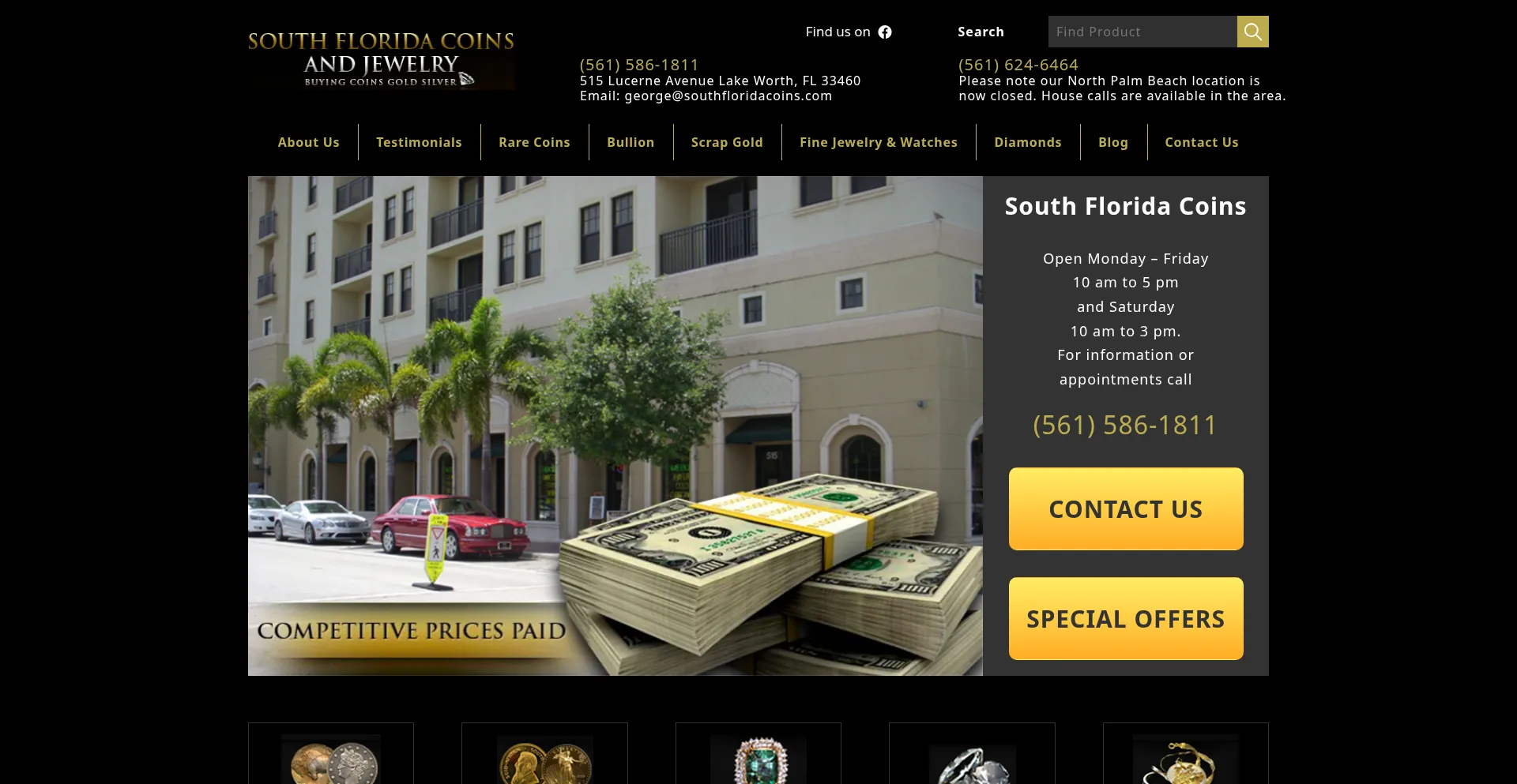 Website screenshot of Southfloridacoins.com
