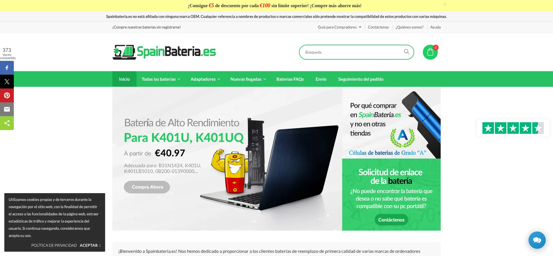 Website screenshot of Spainbateria.es