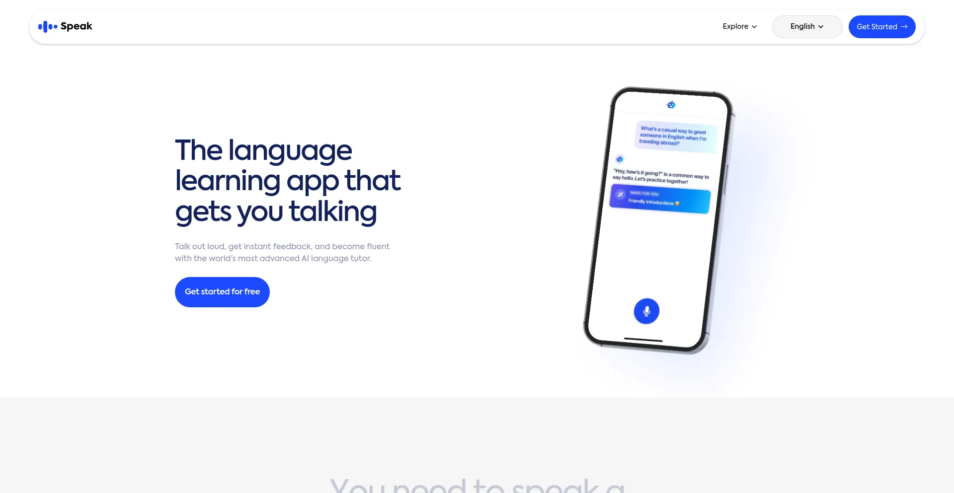 Website screenshot of Speak.com