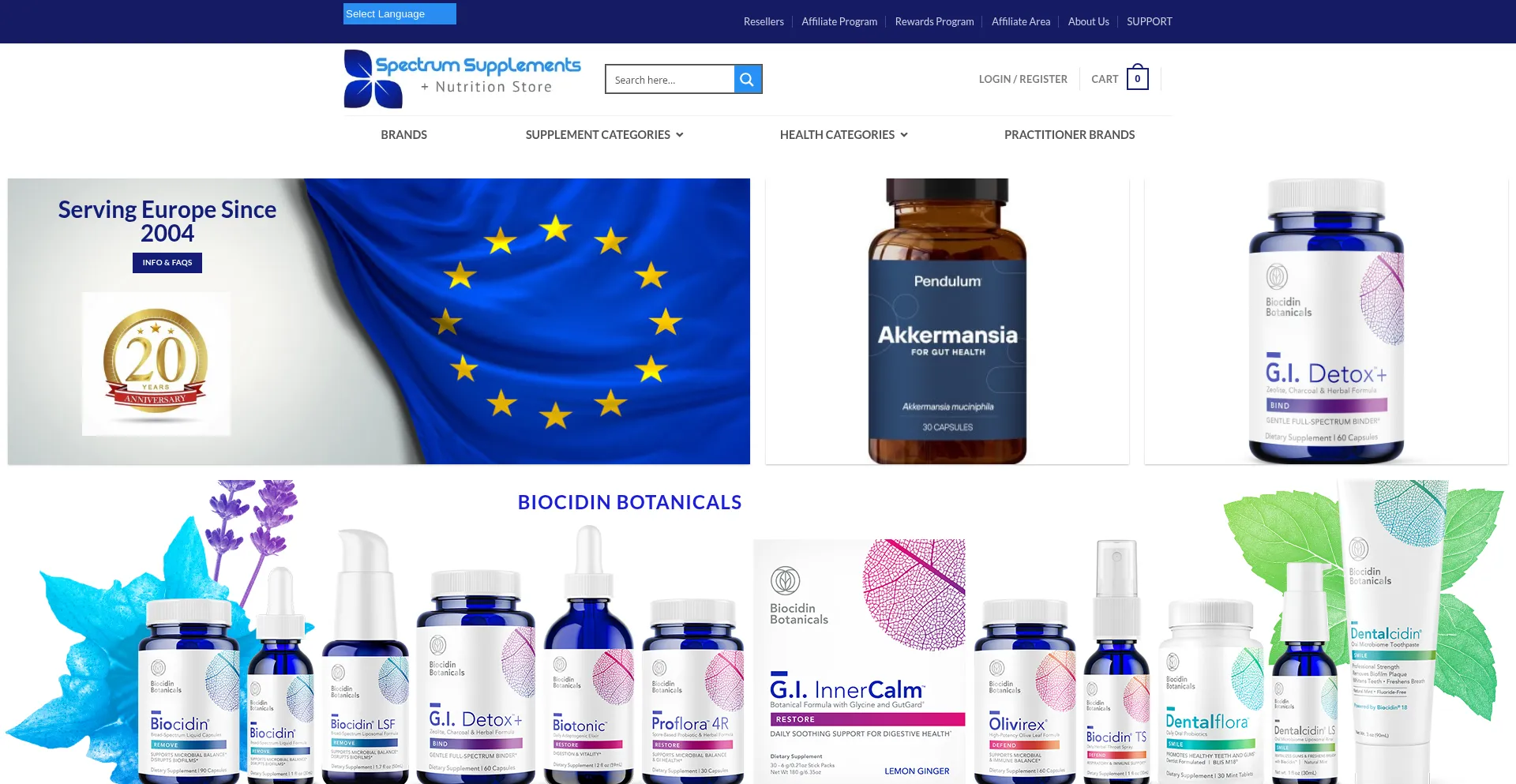 Website screenshot of Spectrumsupplements.eu
