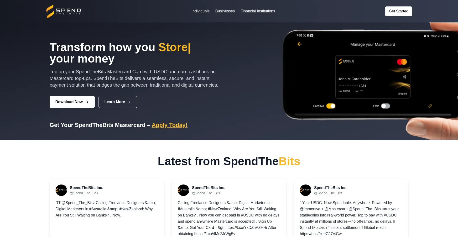 Website screenshot of Spendthebits.com