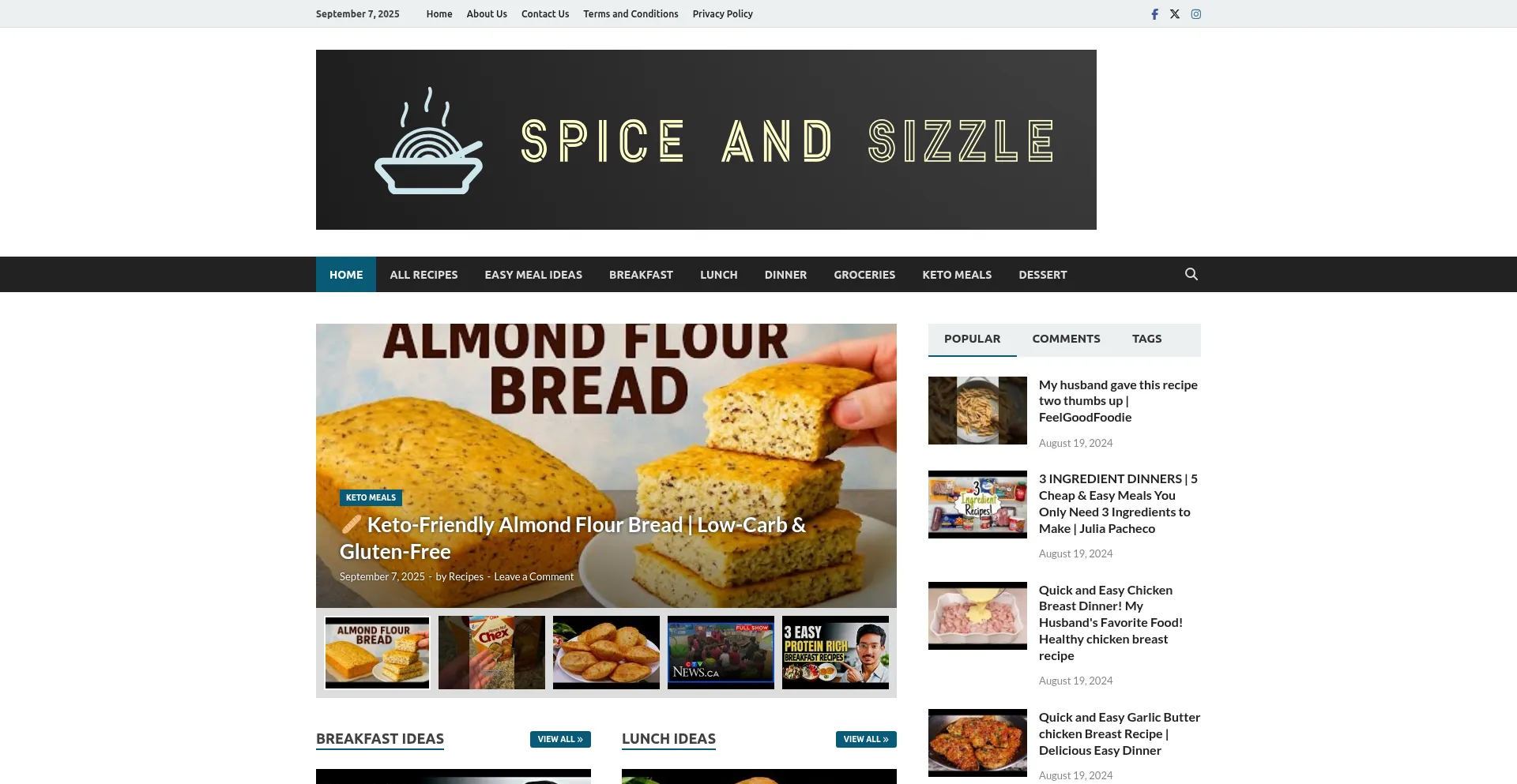 Website screenshot of Spiceandsizzle.com