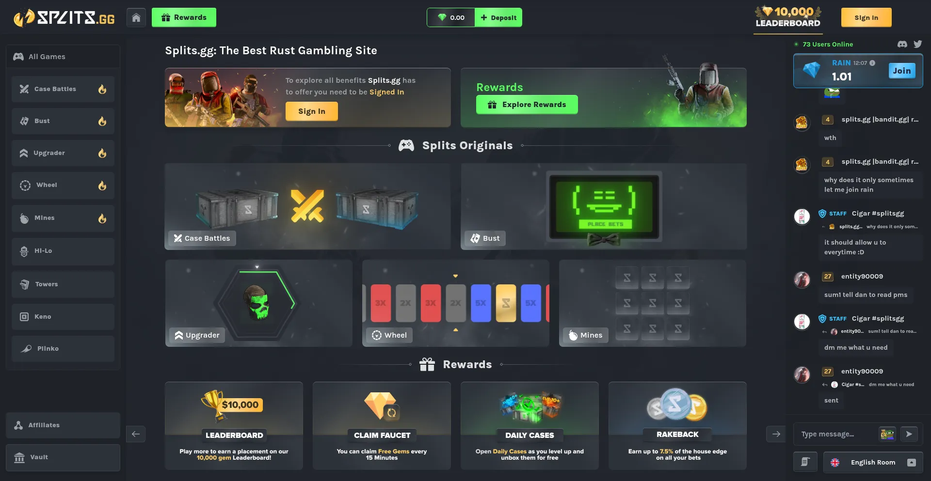 Website screenshot of Splits.gg