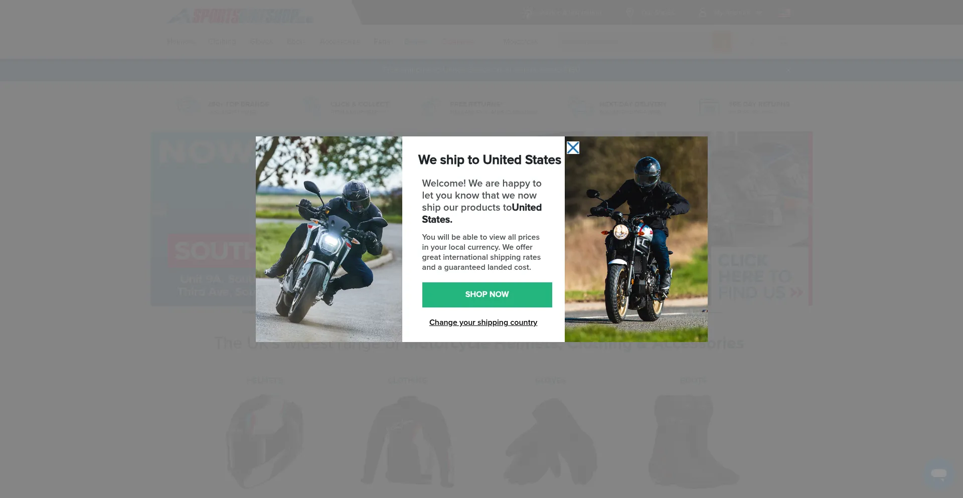 Website screenshot of Sportbikeshop.co.uk