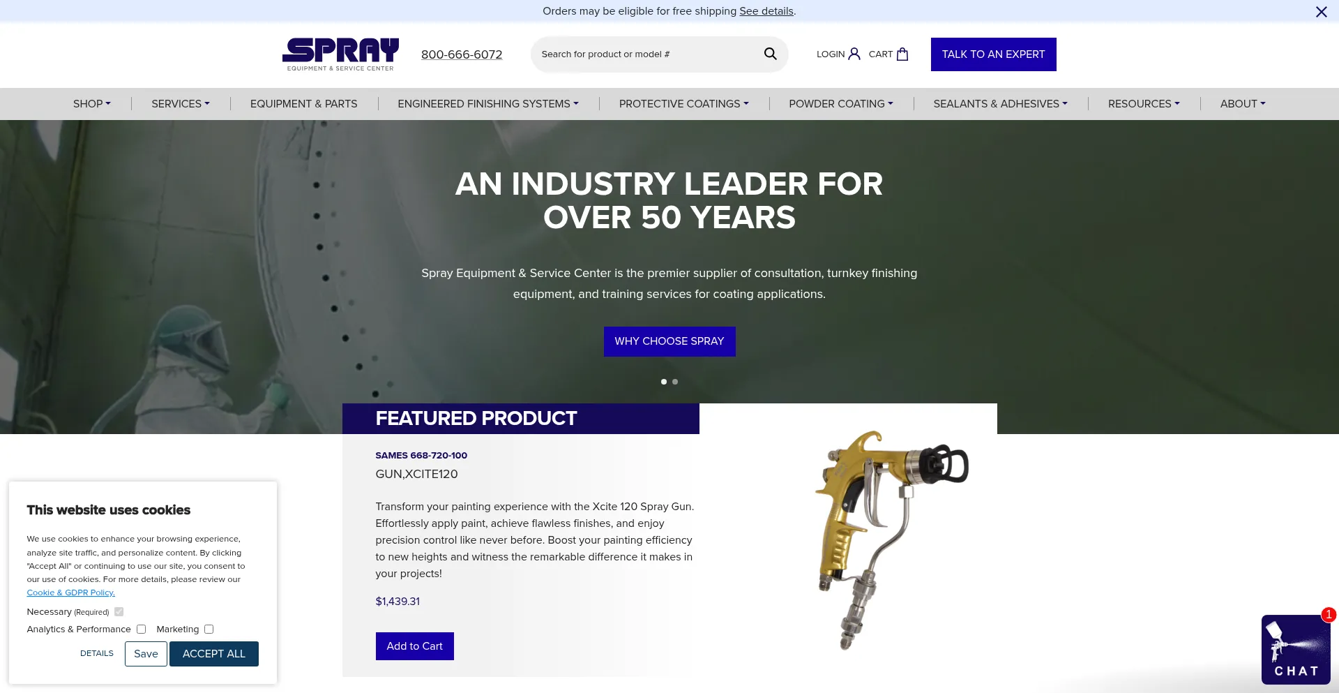 Website screenshot of Sprayequipment.com