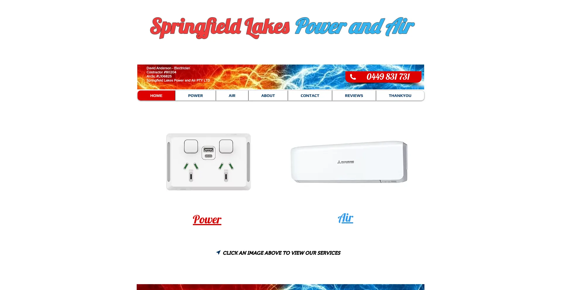Website screenshot of Springfieldlakespowerandair.com.au