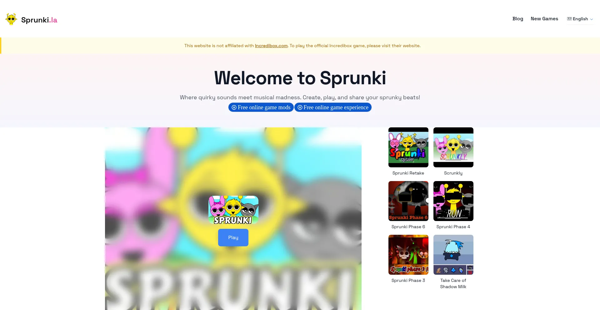 Website screenshot of Sprunki-incredibox.org