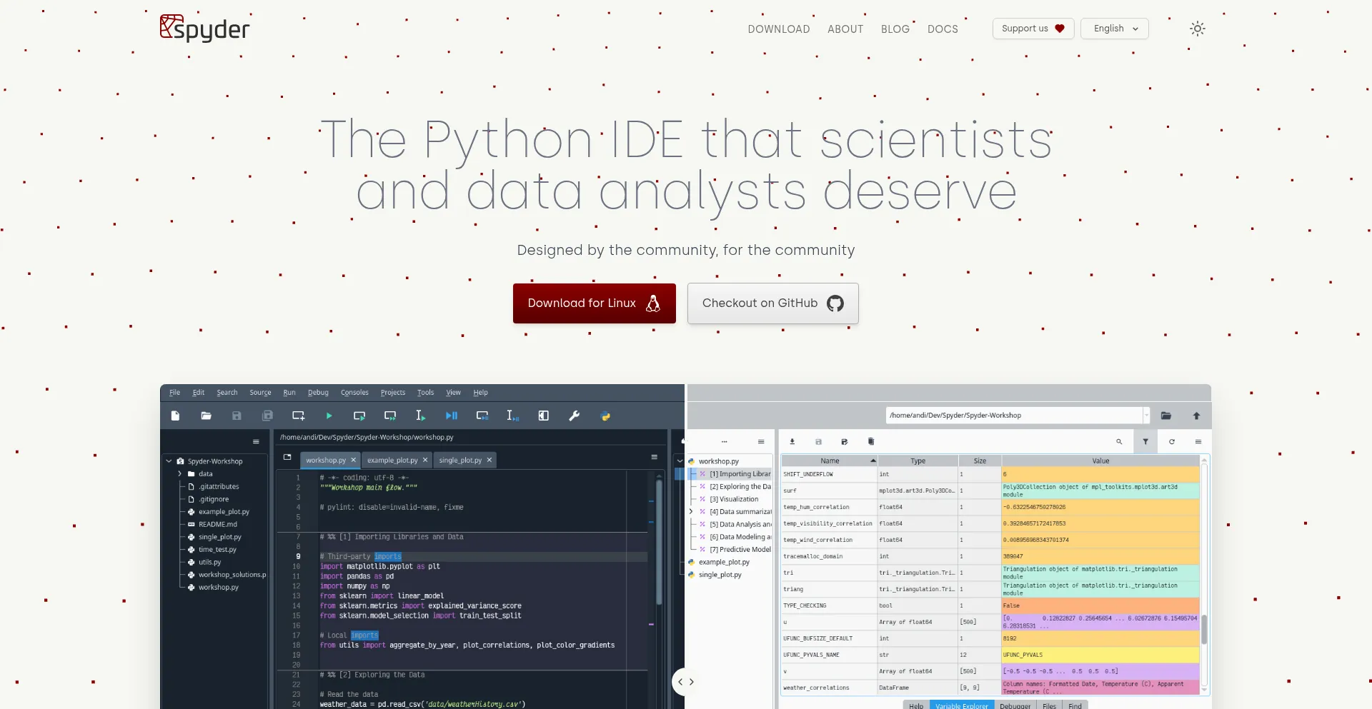 Website screenshot of Spyder-ide.org