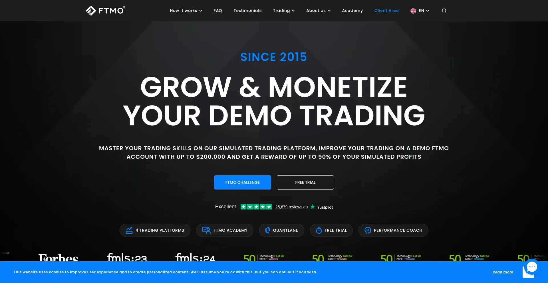 Website screenshot of Sso.ftmo.com