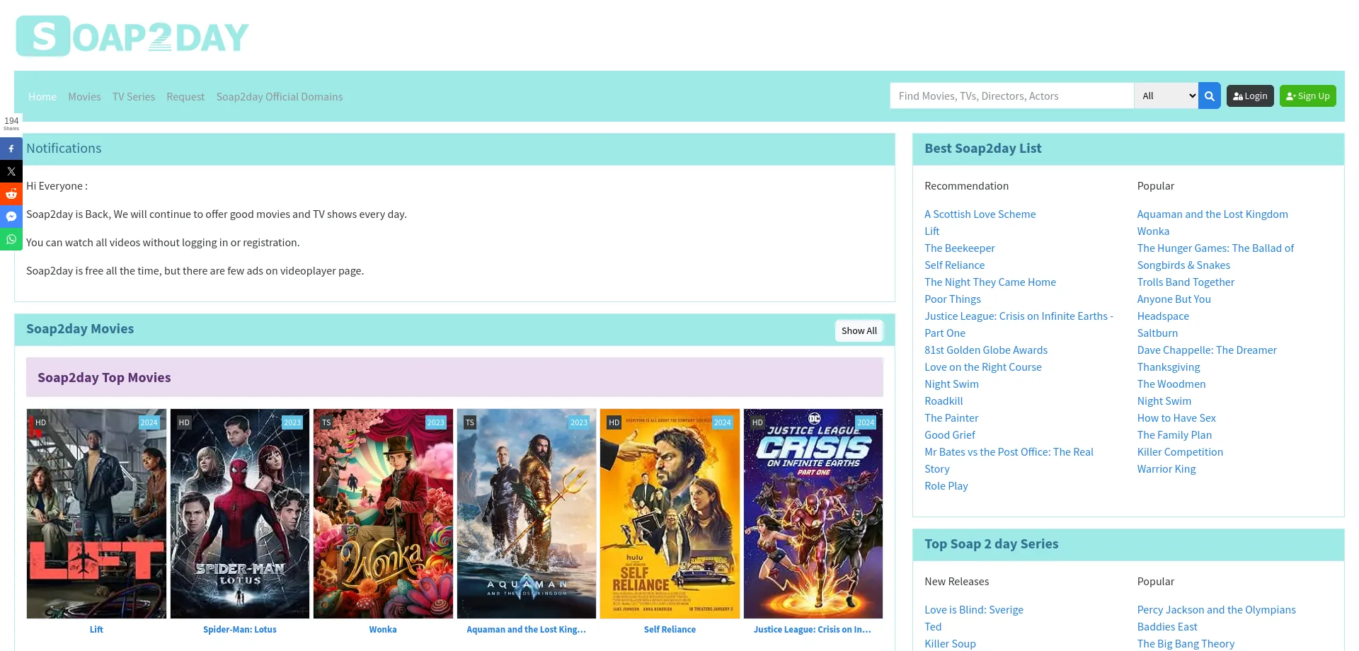 Website screenshot of Ssoap2day.to