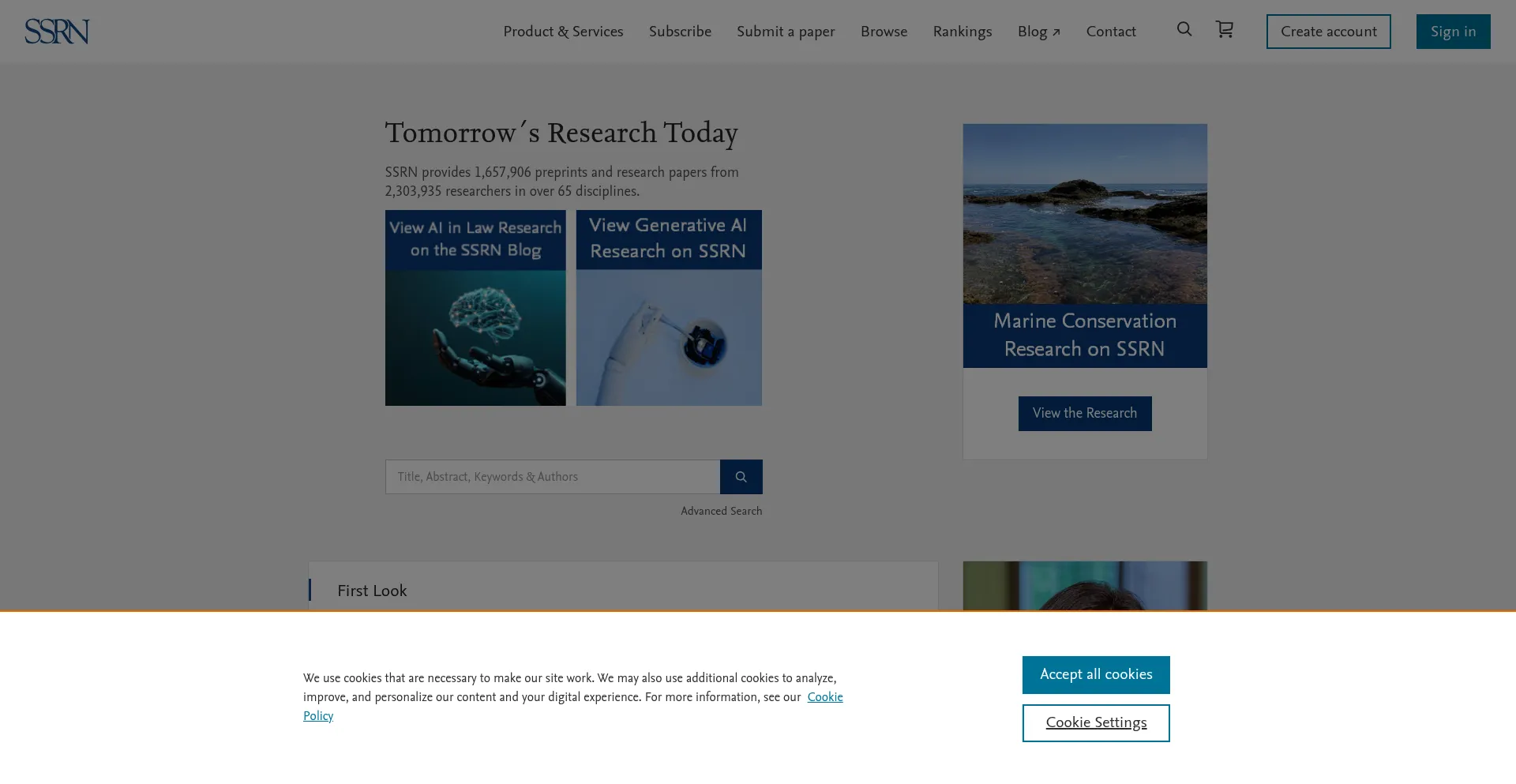 Website screenshot of Ssrn.com
