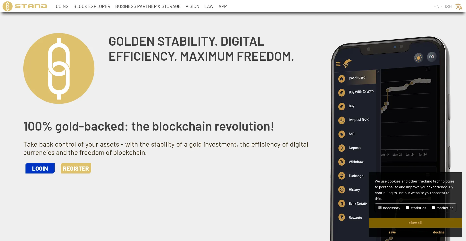 Website screenshot of Standardingold.com