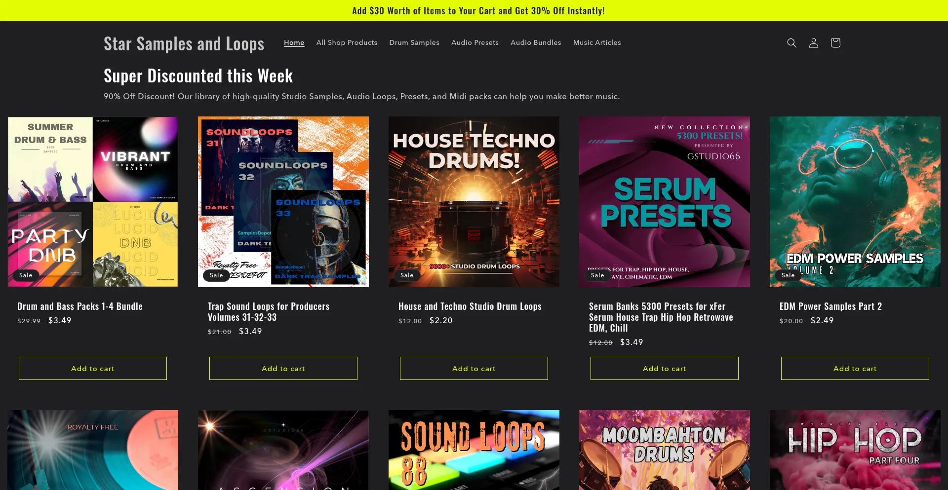Website screenshot of Starsamples.com