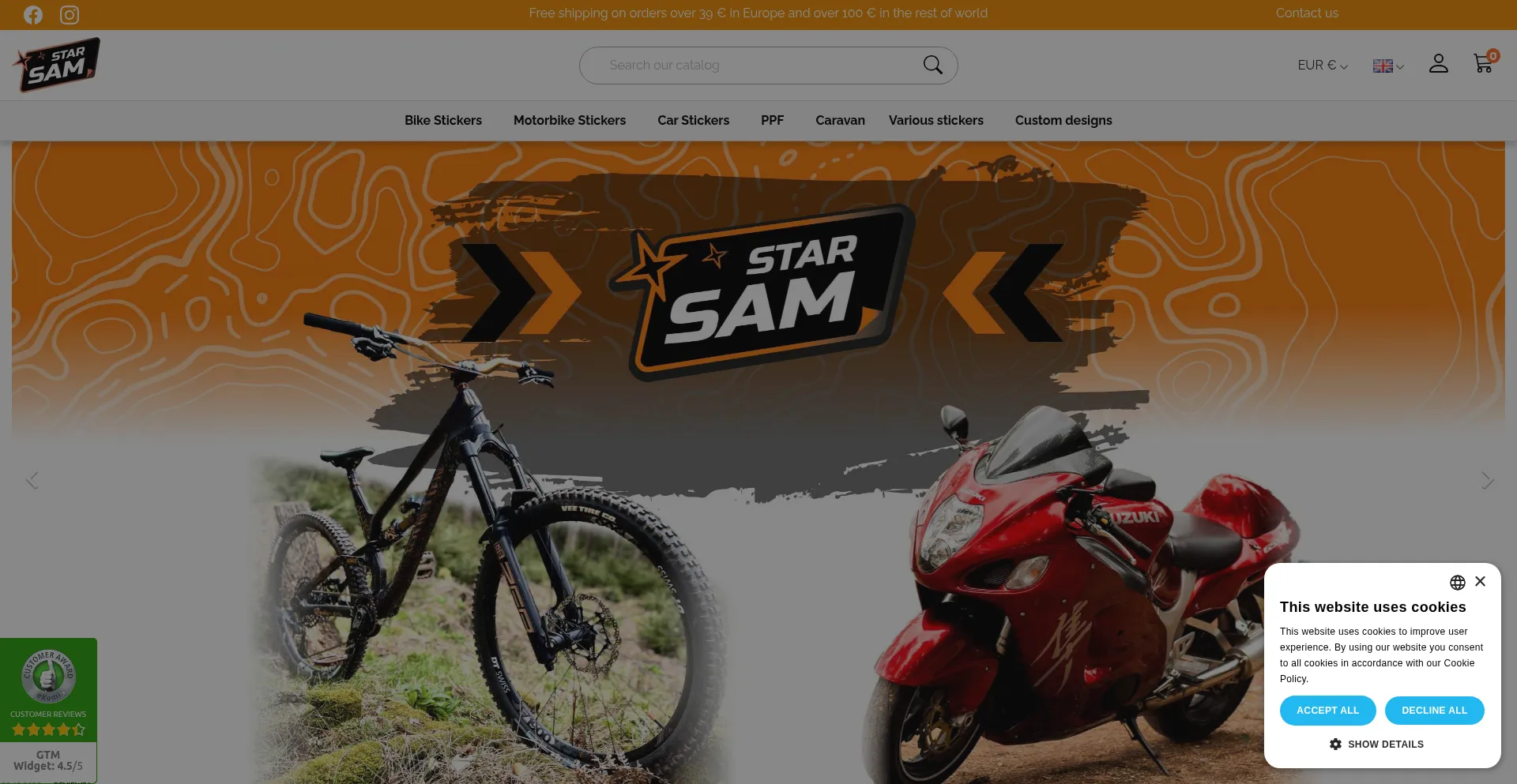 Website screenshot of Starsamstickers.com