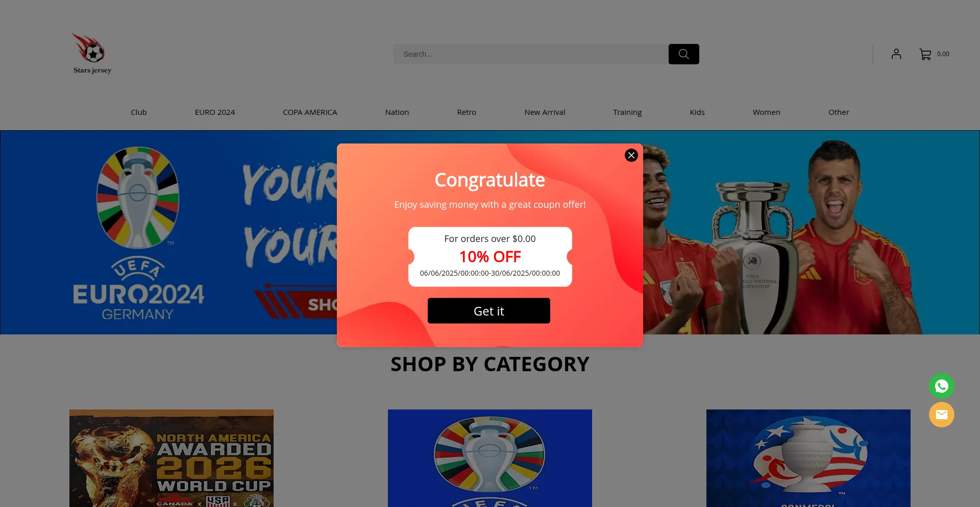 Website screenshot of Starsjersey.com