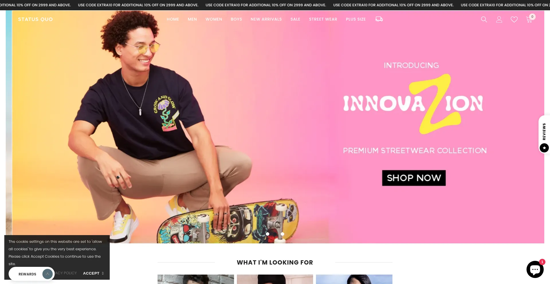 Website screenshot of Statusquo.in
