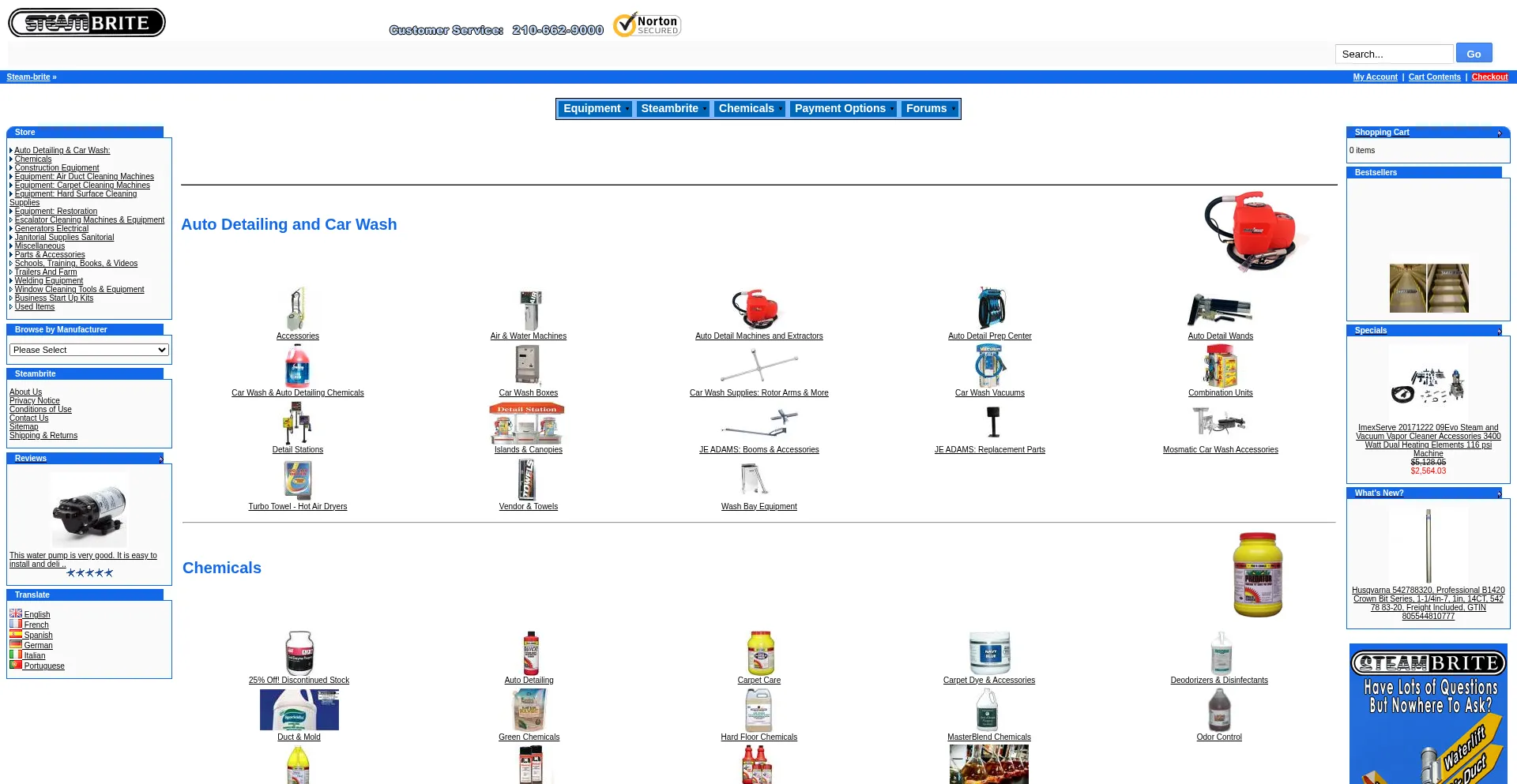 Website screenshot of Steam-brite.com