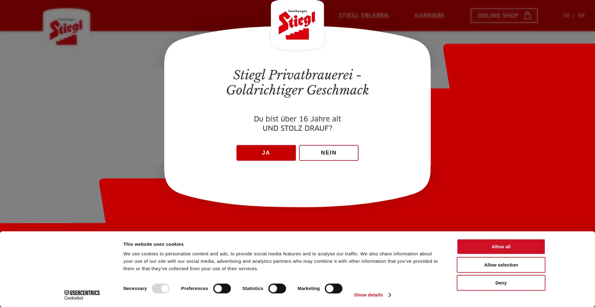 Website screenshot of Stiegl.at
