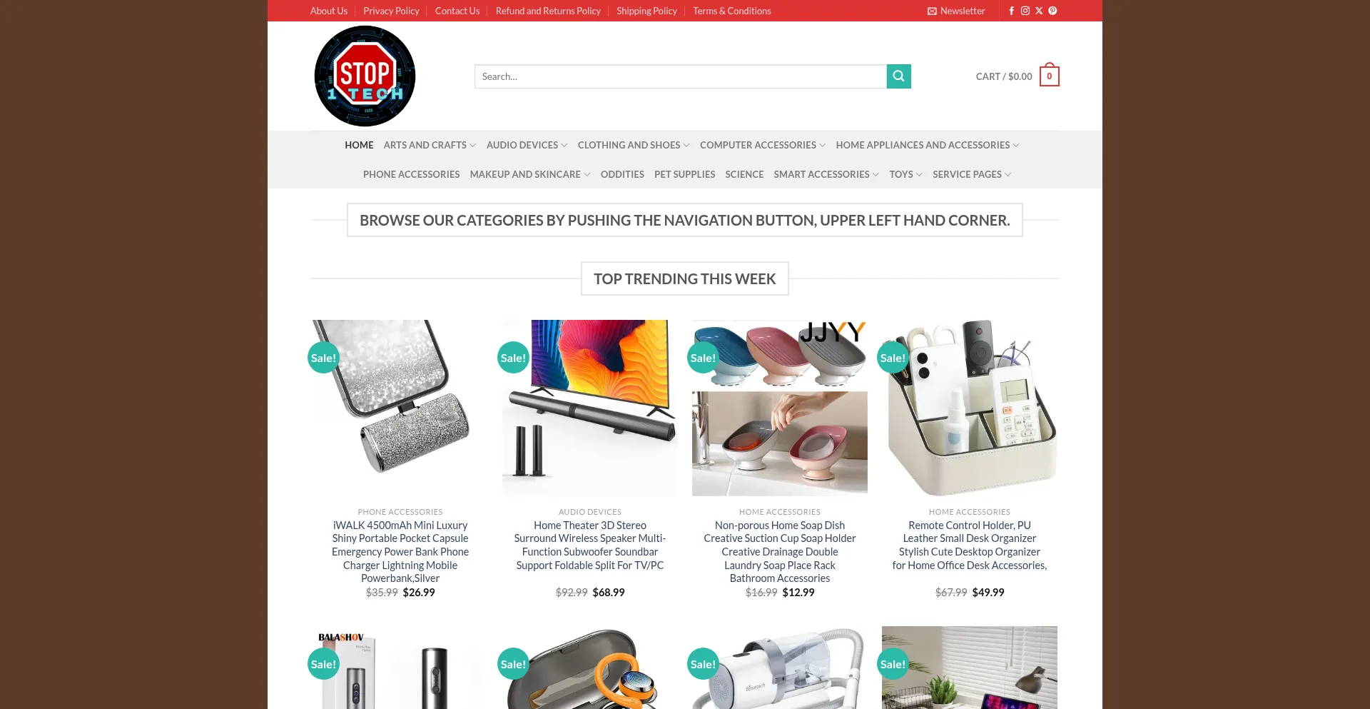 Website screenshot of Stop1tech.com