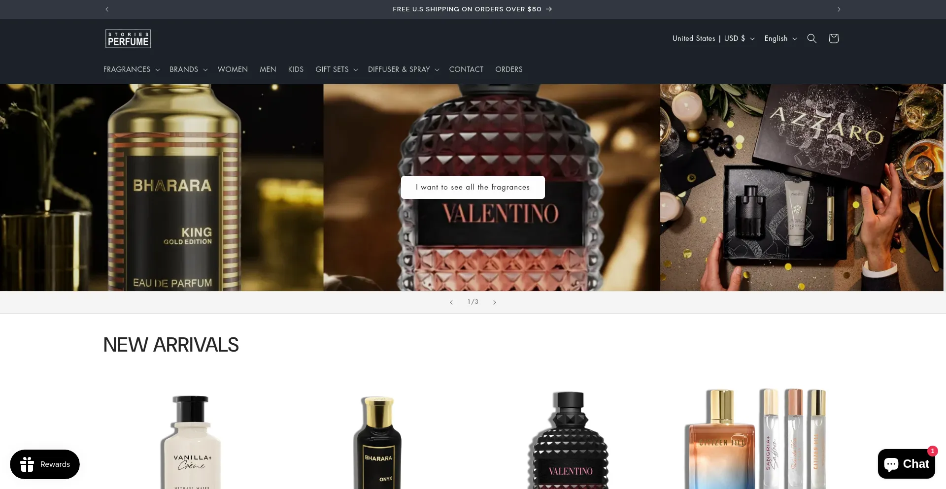 Website screenshot of Storiesperfume.com