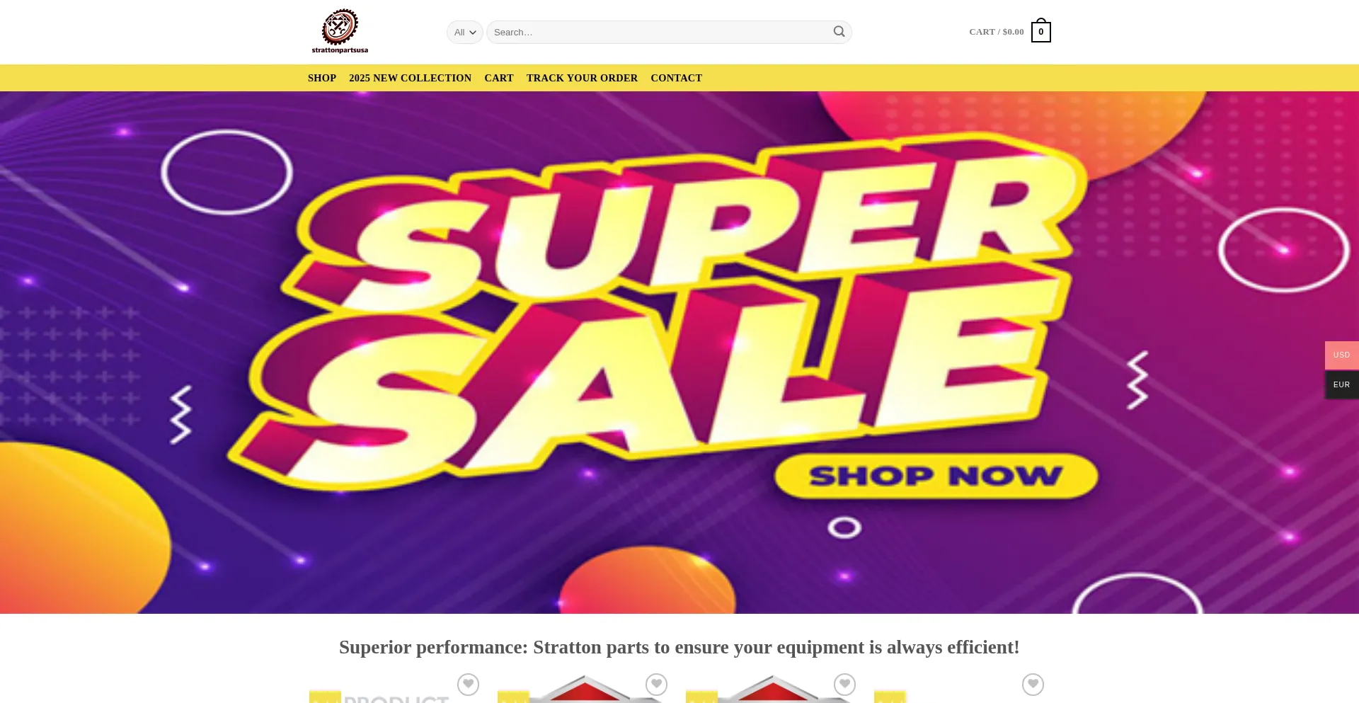 Website screenshot of Strattonpartsusa.com