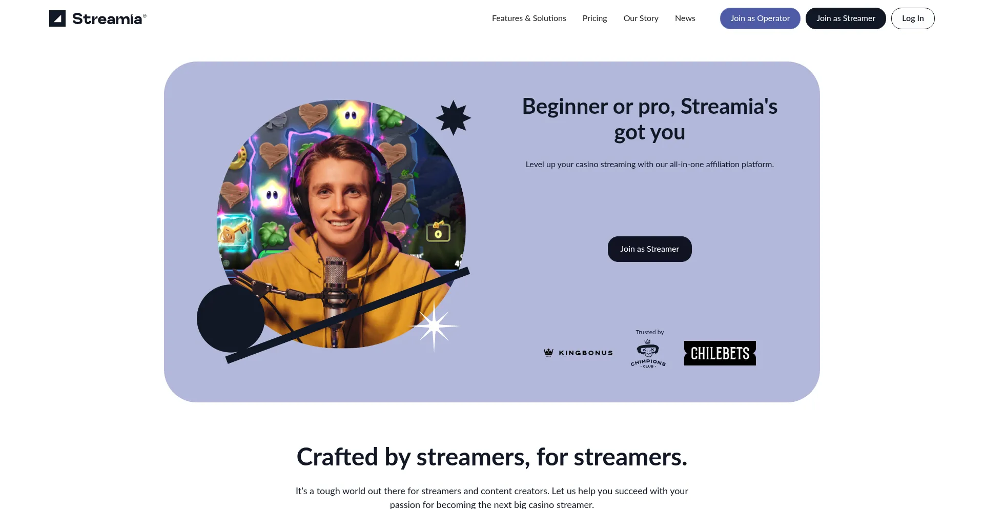 Website screenshot of Streamia.io