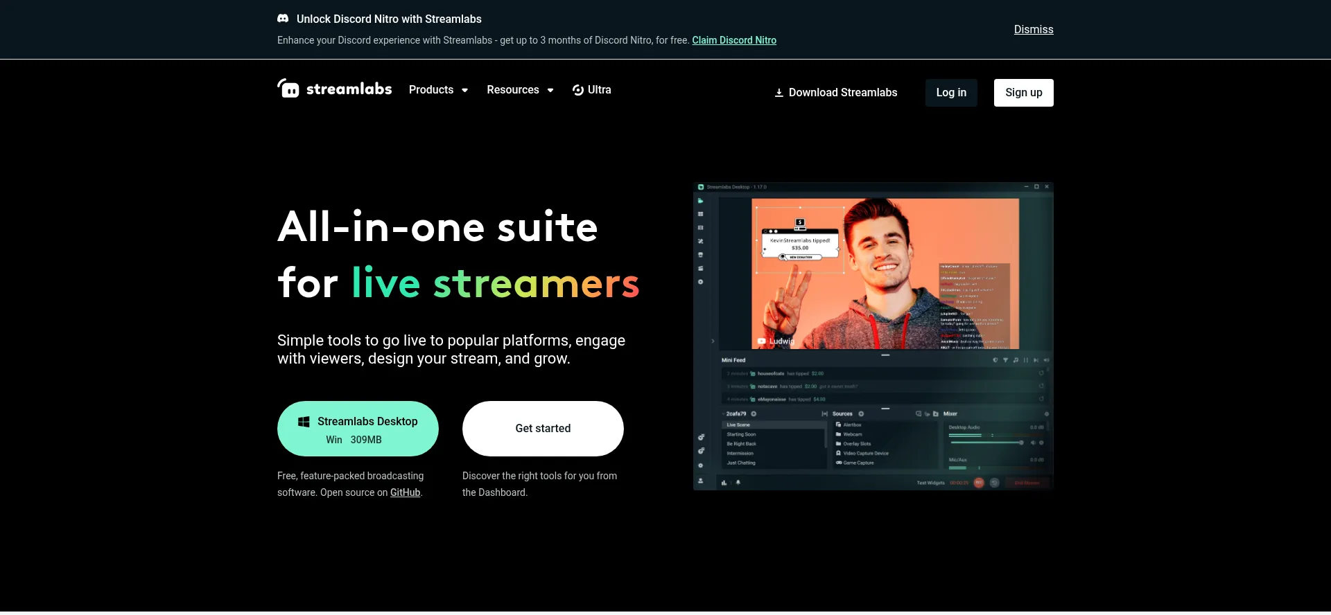 Website screenshot of Streamlabs.com