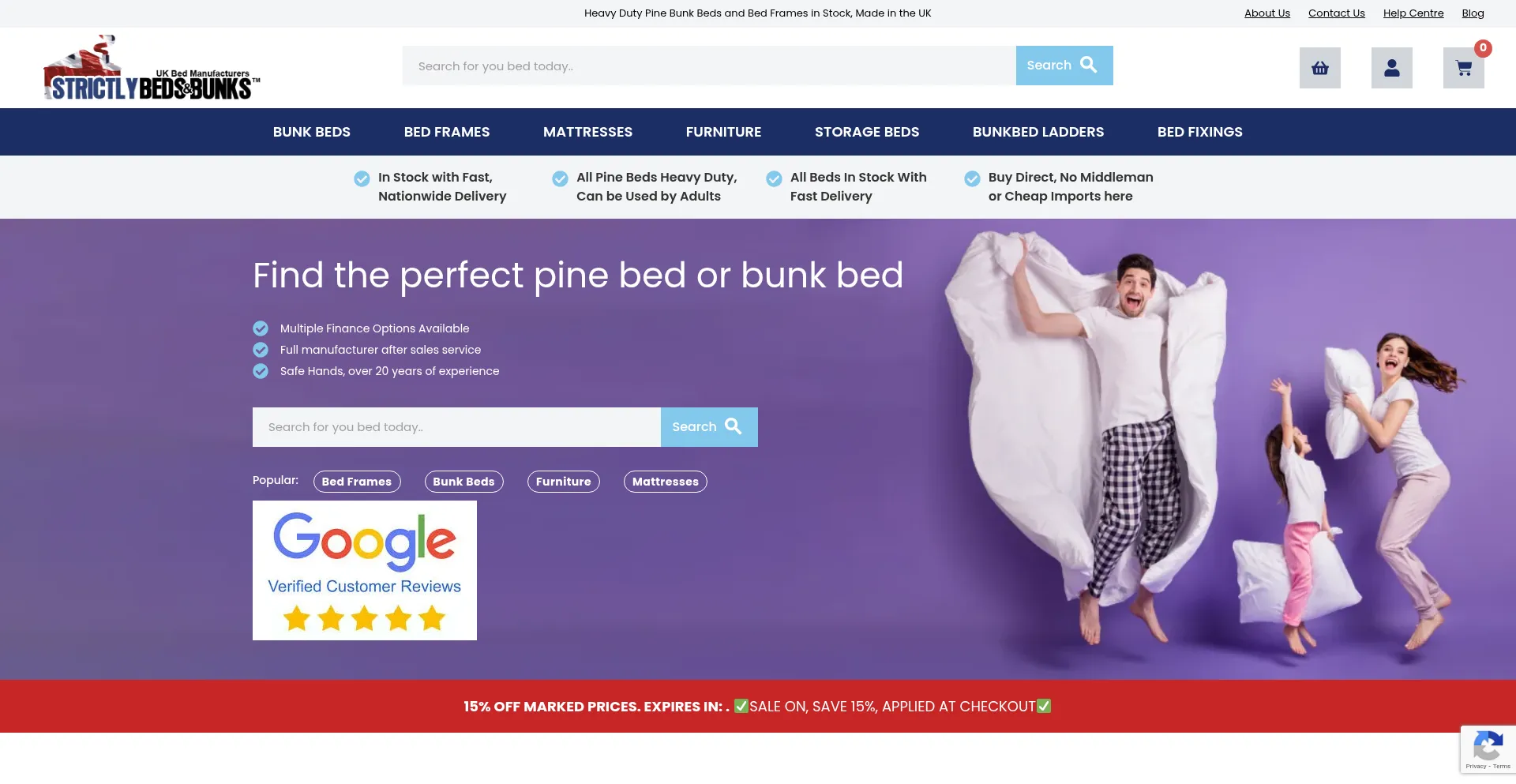 Website screenshot of Strictlybedsandbunks.co.uk