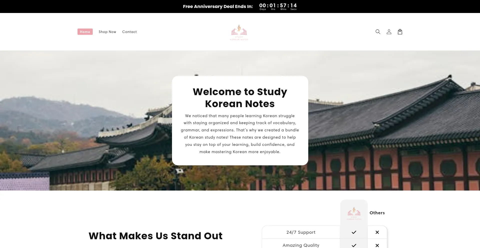 Website screenshot of Studykoreannotes.com