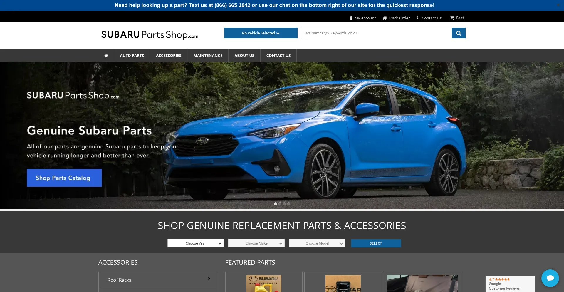Website screenshot of Subarupartsshop.com