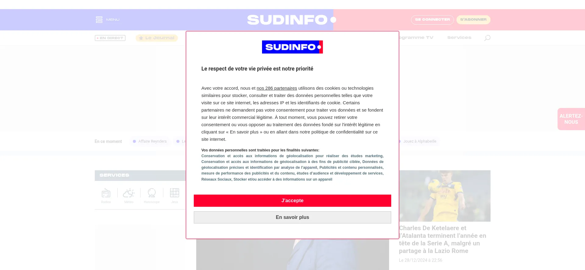 Website screenshot of Sudinfo.be