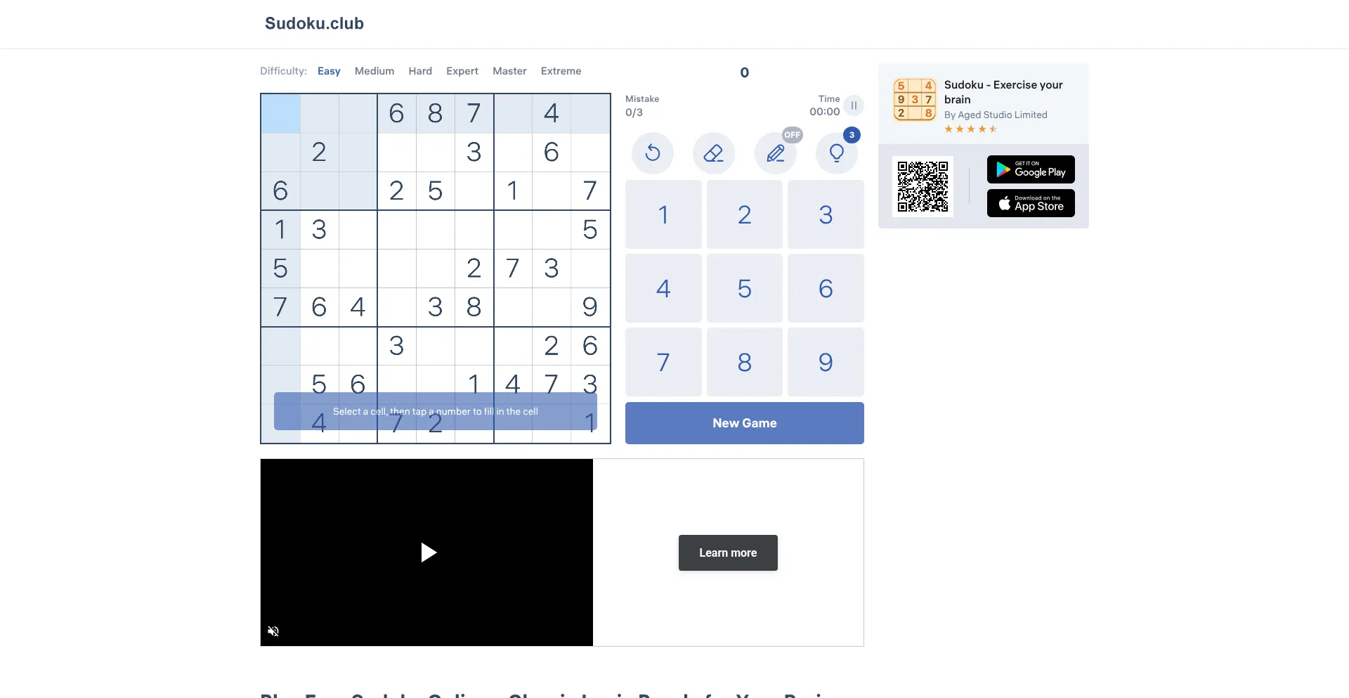 Website screenshot of Sudoku.club