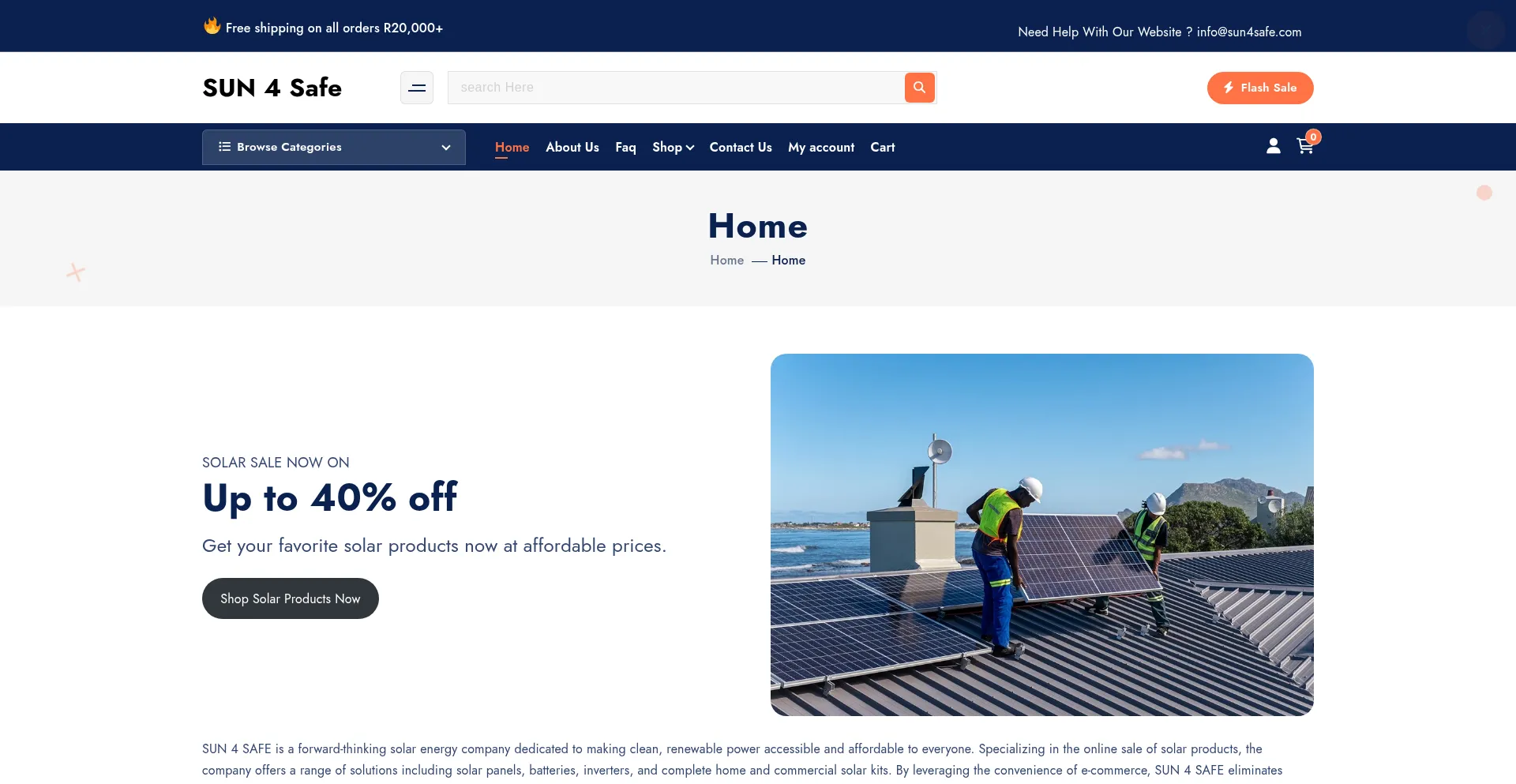 Website screenshot of Sun4safe.com