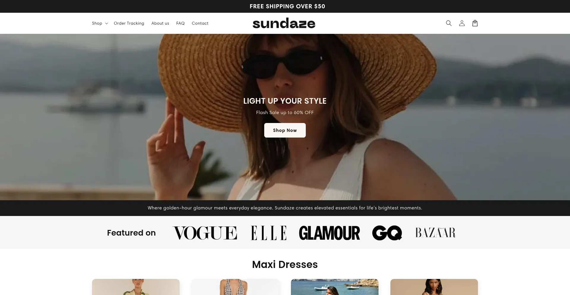 Website screenshot of Sundazewear.com