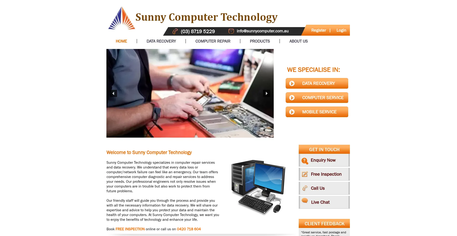 Website screenshot of Sunnycomputer.com.au