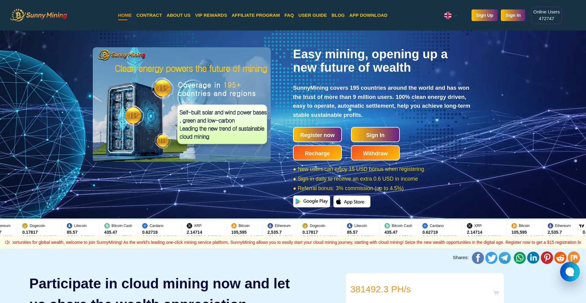 Website screenshot of Sunnymining.com