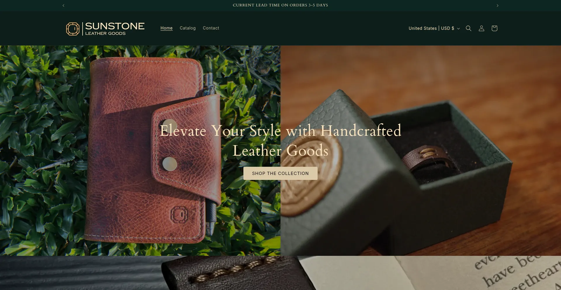 Website screenshot of Sunstoneleathergoods.com
