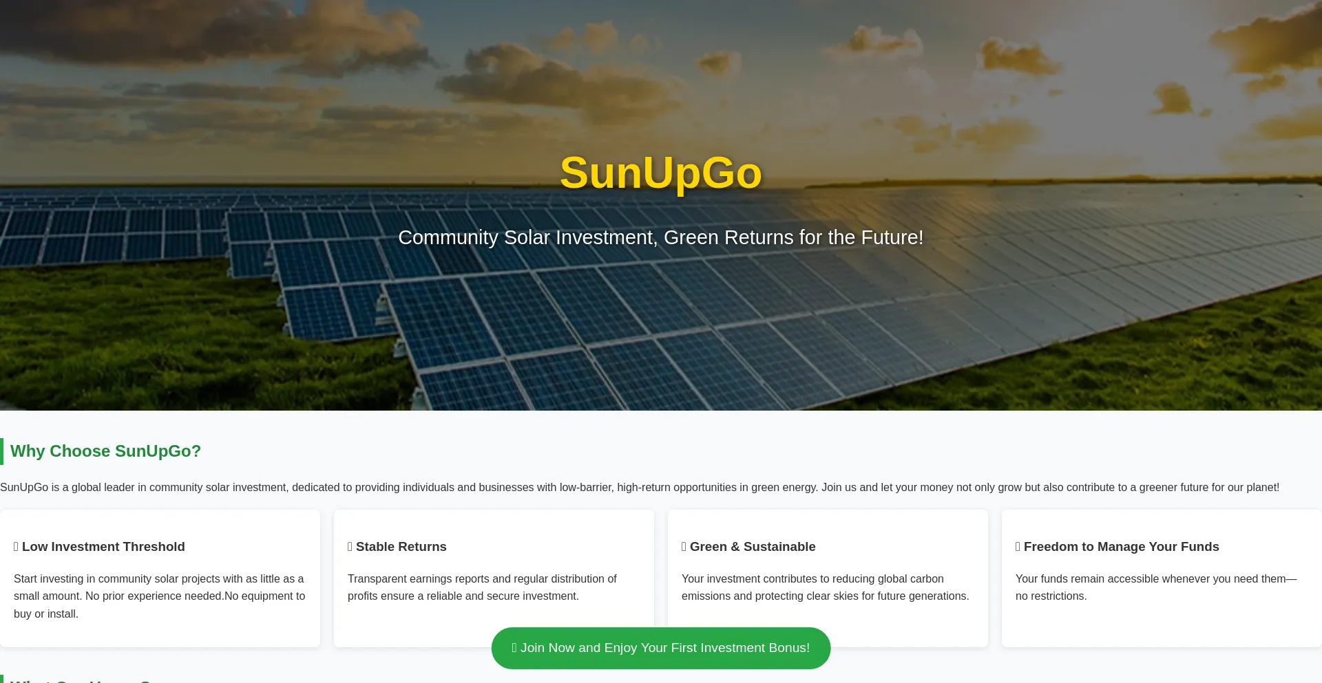 Website screenshot of Sunupgo1.com