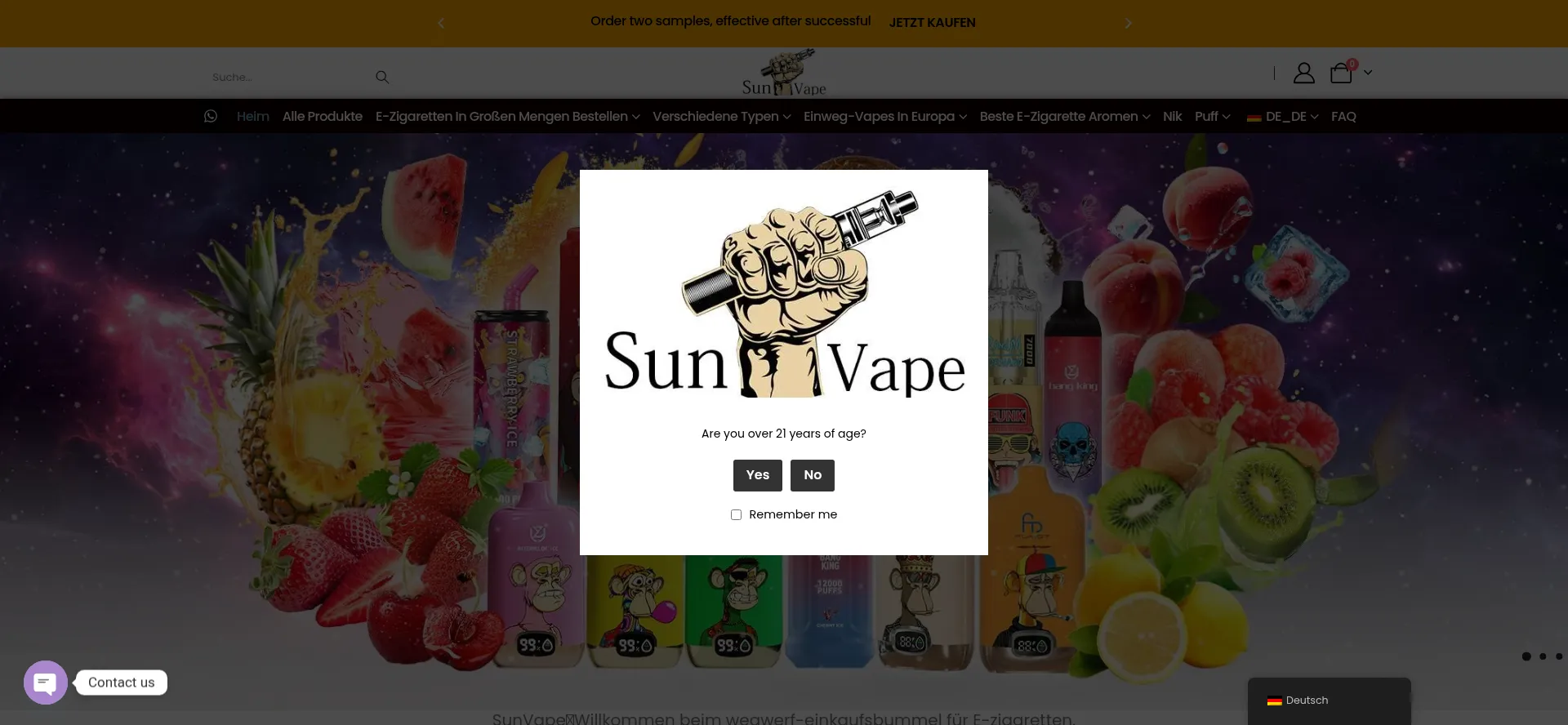 Website screenshot of Sunvape.de