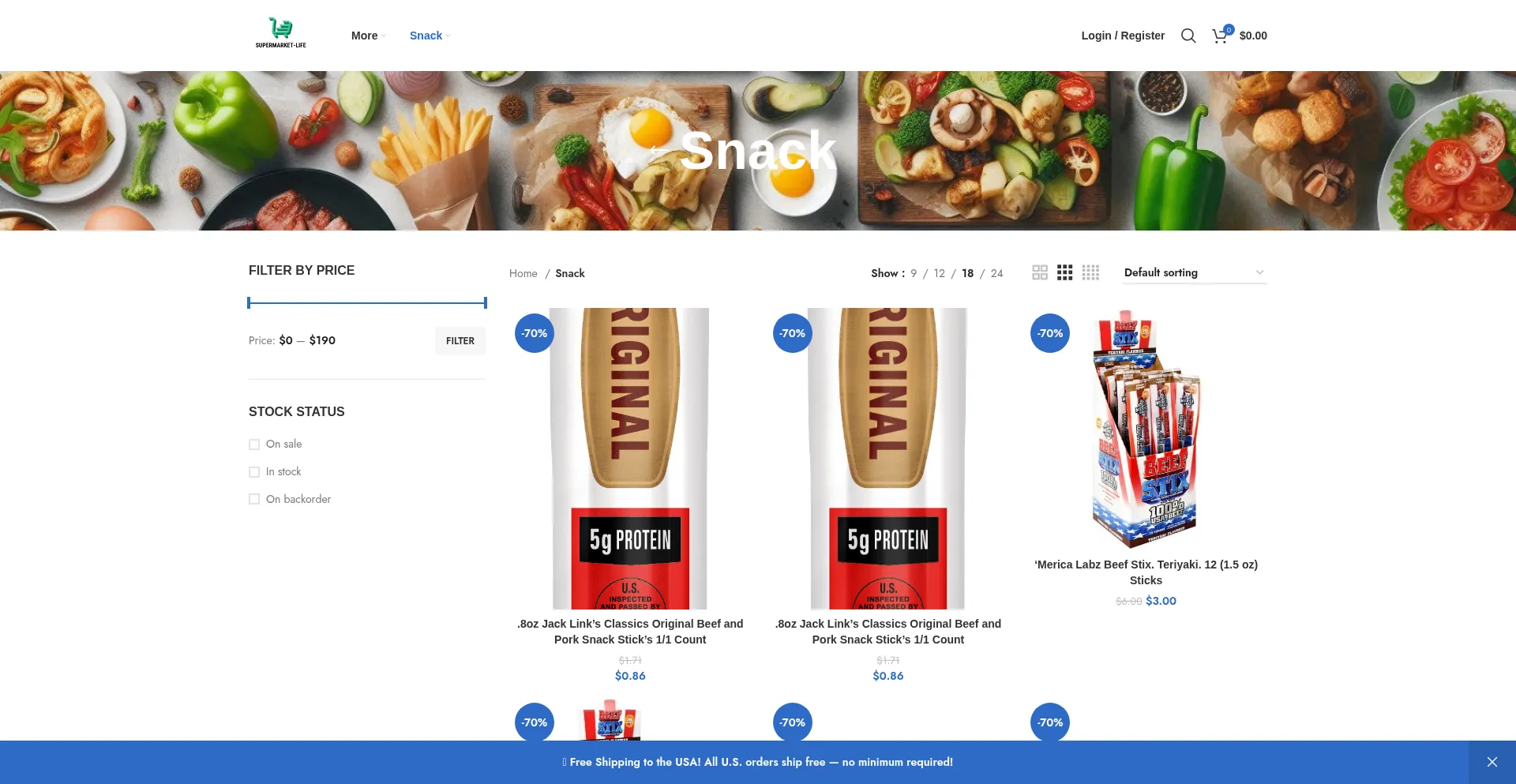 Website screenshot of Supermarket-life.com