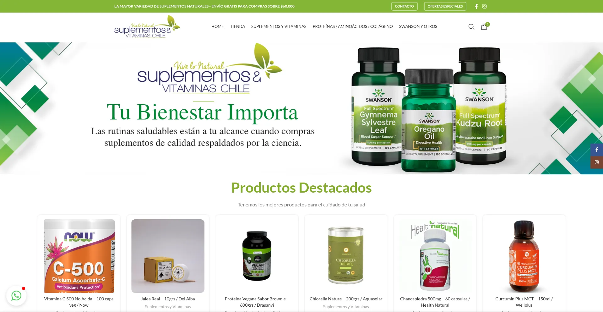 Website screenshot of Suplementosyvitaminaschile.com