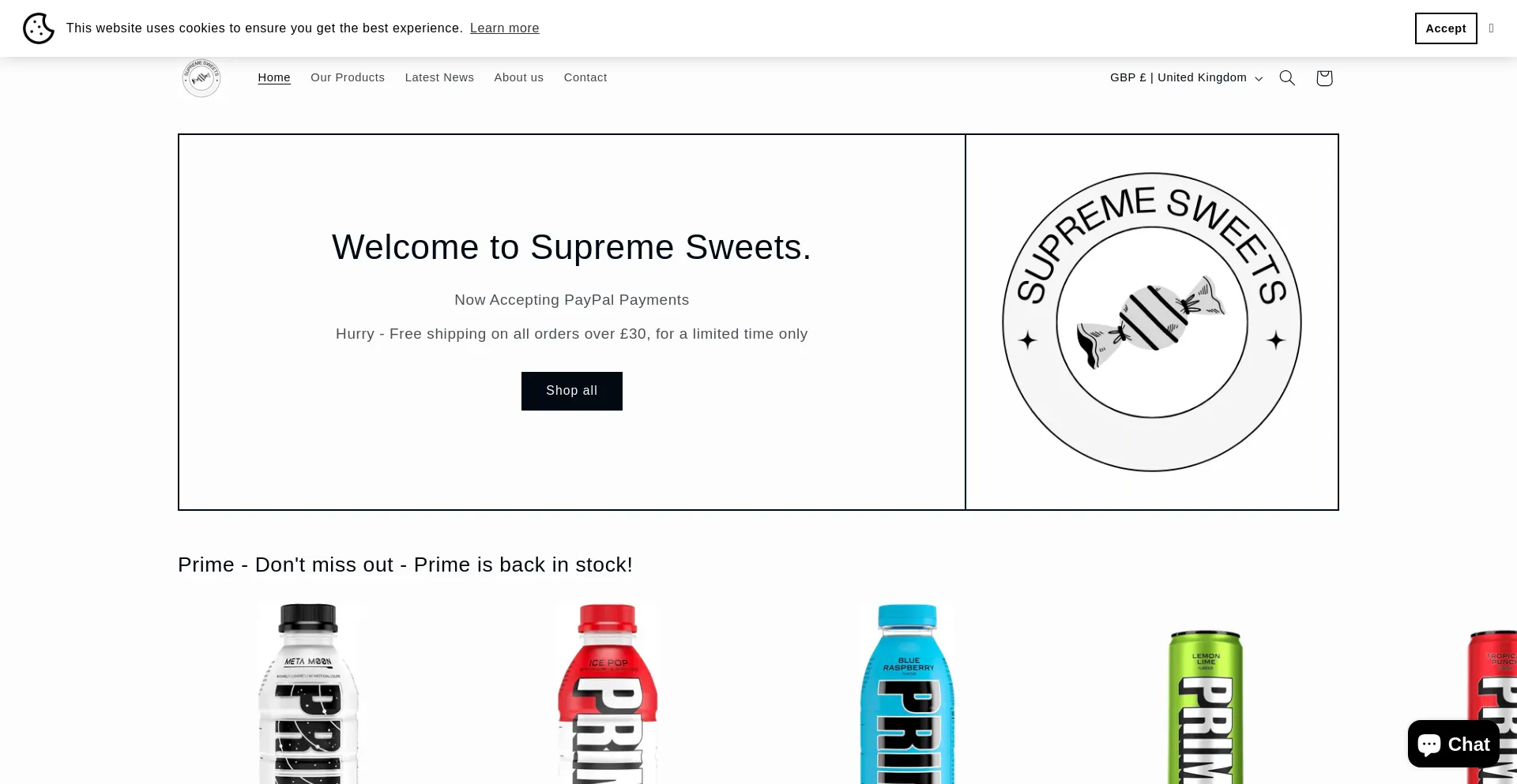 Website screenshot of Supremesweets.co.uk