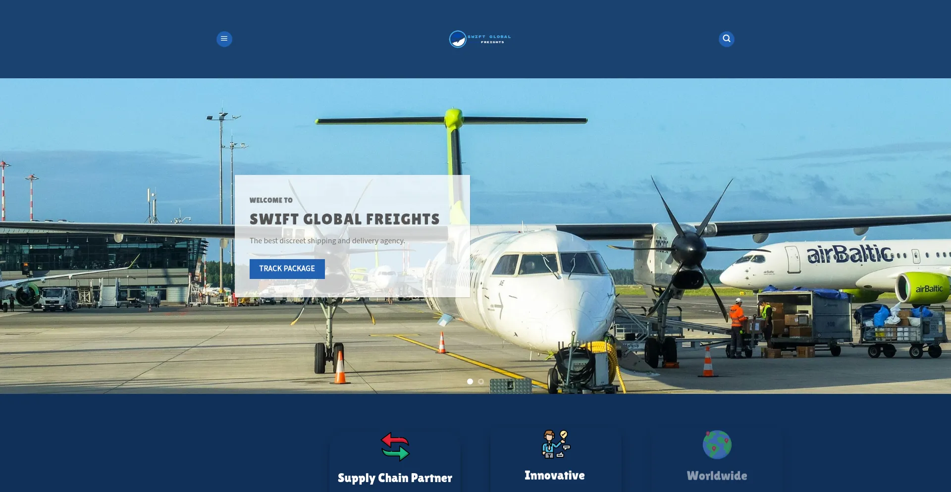Website screenshot of Swiftglobalfreights.com