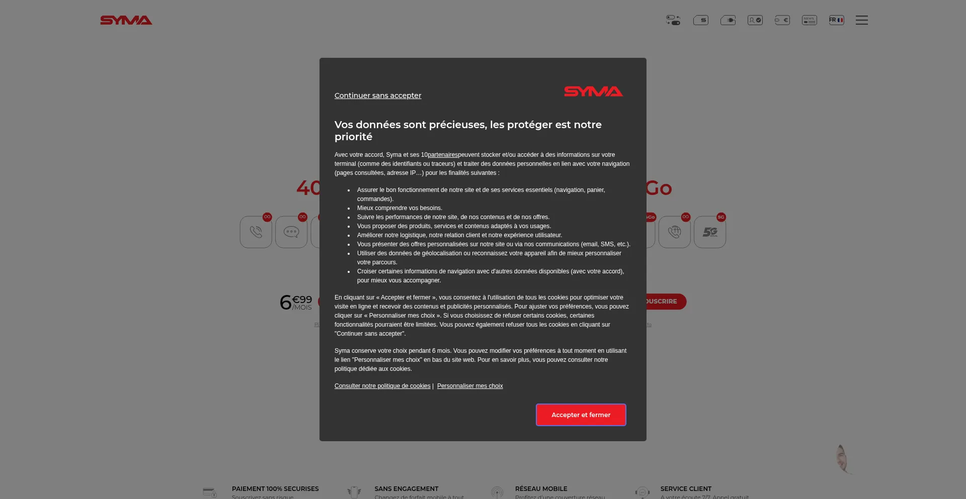 Website screenshot of Symamobile.com