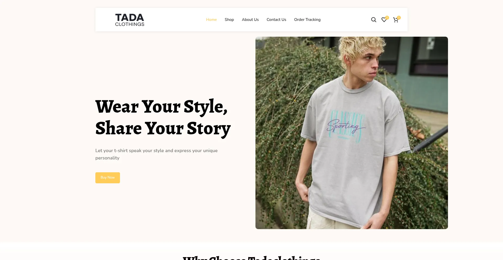 Website screenshot of Tadaclothings.com