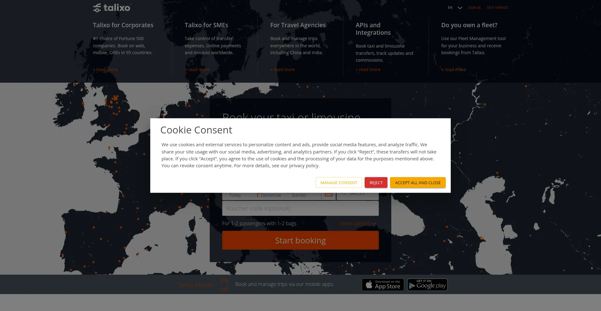 Website screenshot of Talixo.com